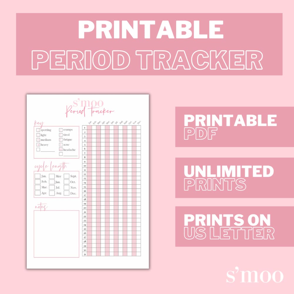 Period Tracker - Printable PDF - The S’moo Co